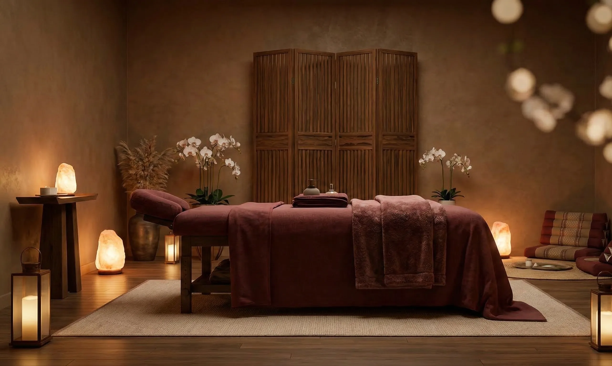 Tantra Massage Studio Köln – stimmungsvoller Massageraum mit Kerzen und Orchideen bei Tantra Shiva in Köln-Nippes